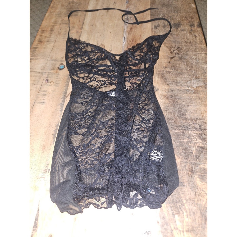 Avidlove Womens Black Floral Lace Halter Babydoll Chemise Lingerie Small